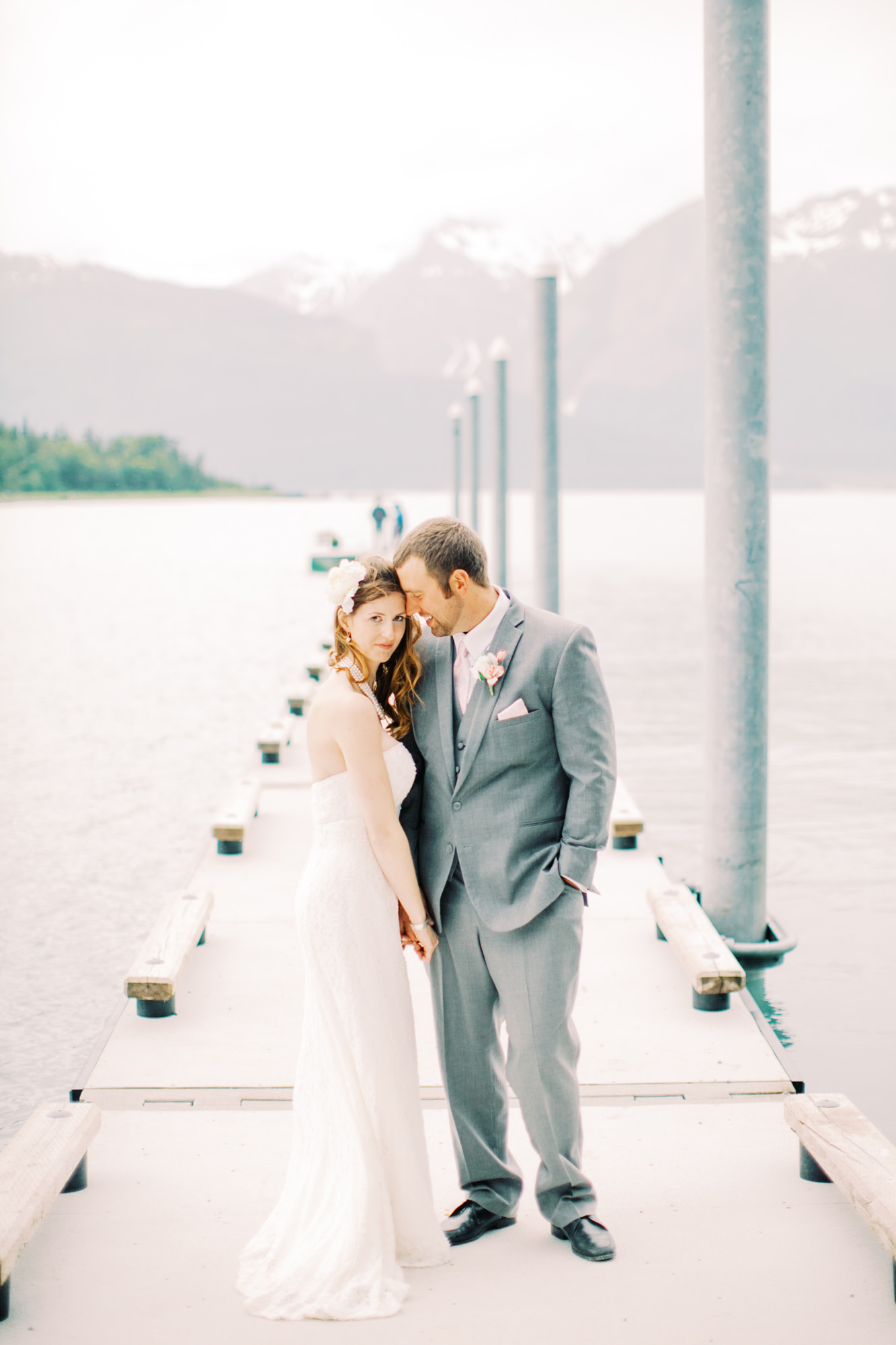 Genny and Harry pose for their wedding portraits in Haines, Alaska