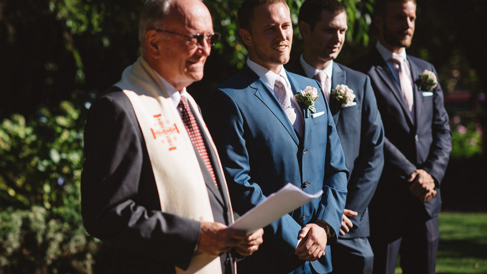 James and his groomsmen at the wedding ceremony.