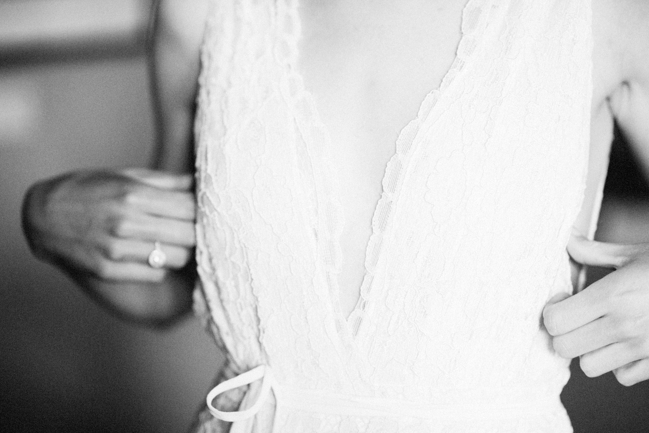 Zoe gets her wedding gown on at Willows Lodge, Washington, Summer 2016