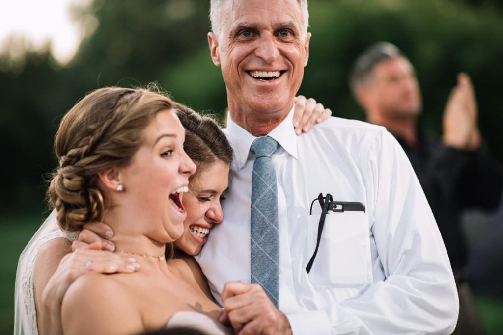 Zoe, her sister and dad share a first dance together at the Woodinville Lavender Farm, Washington, Summer 2016