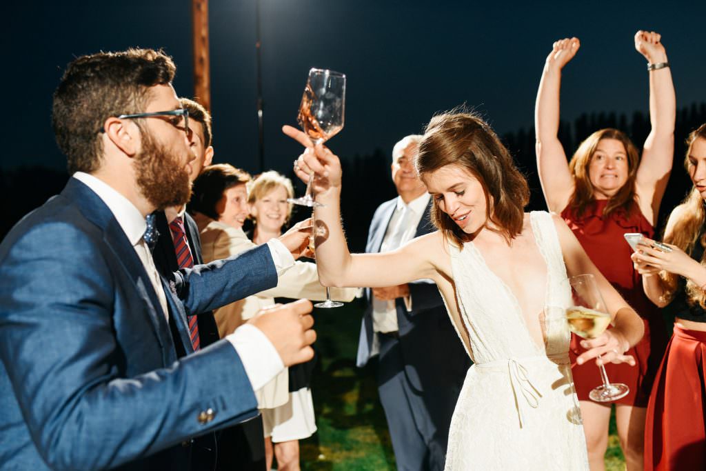 Zoe and Daniel dance at their wedding reception, at the Woodinville Lavender Farm, Washington, Summer 2016