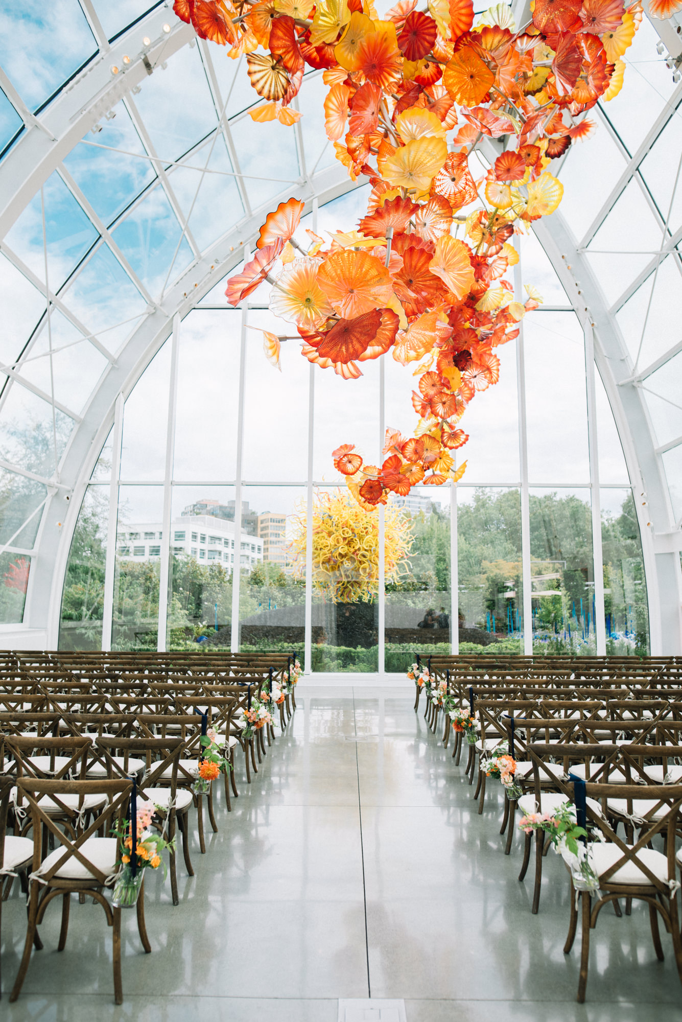 The Chihuly Garden and Glass is all decked out for Amy and Jeremy's wedding