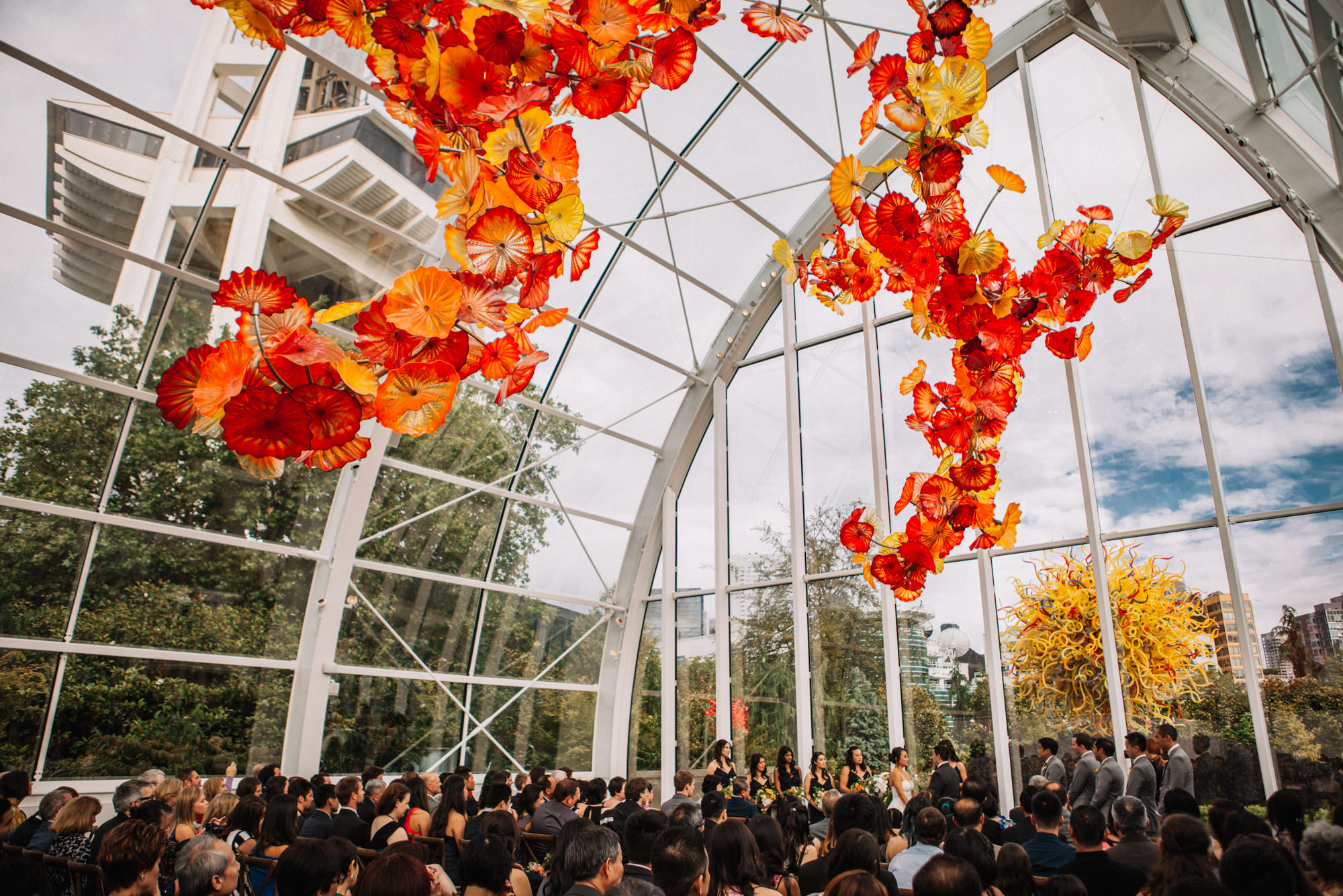 Amy and Jeremy's wedding at Chihuly Garden and Glass, Summer 2016.