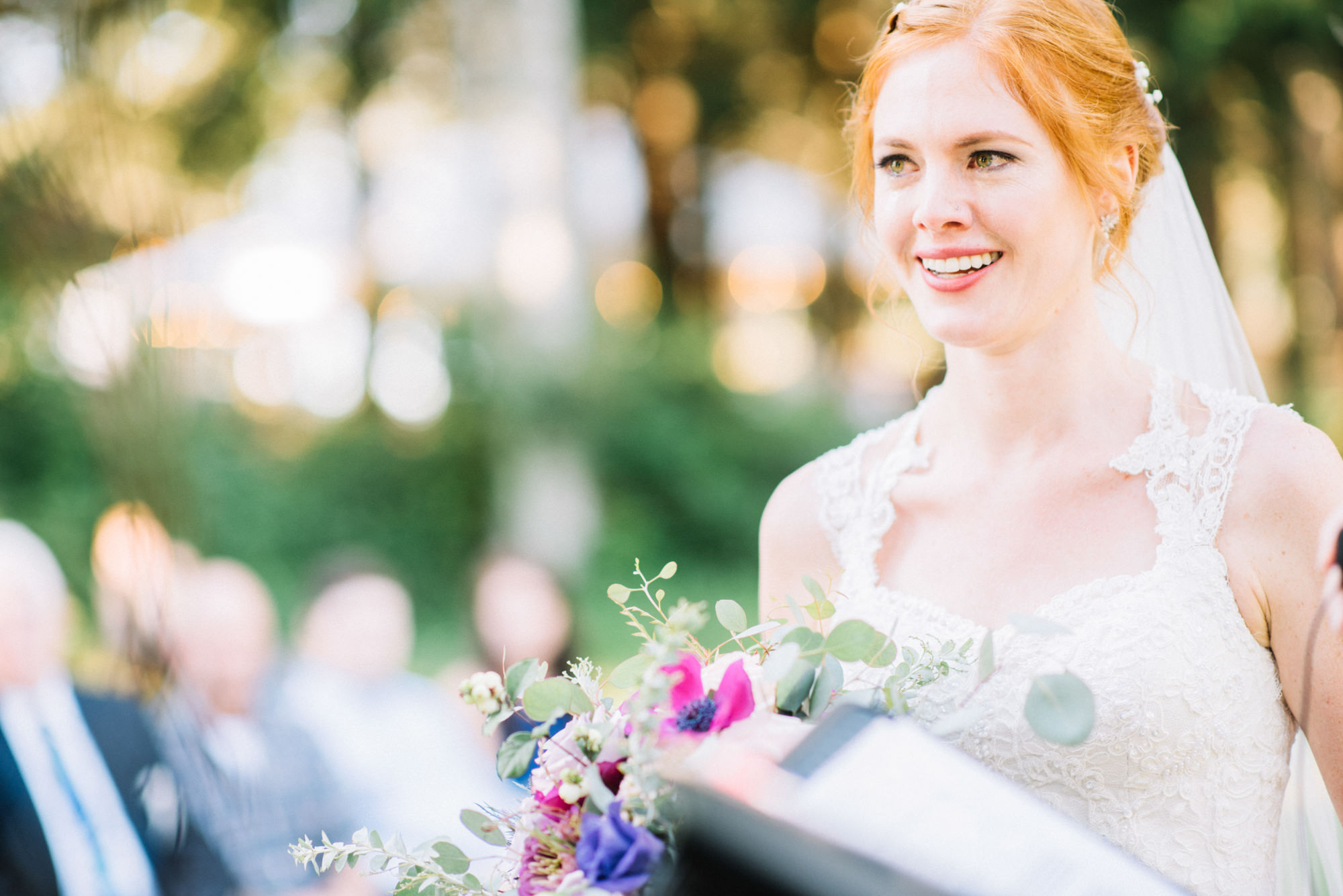 Katherine gets emotional at her wedding ceremony at Kingston House, WA. September 2016.