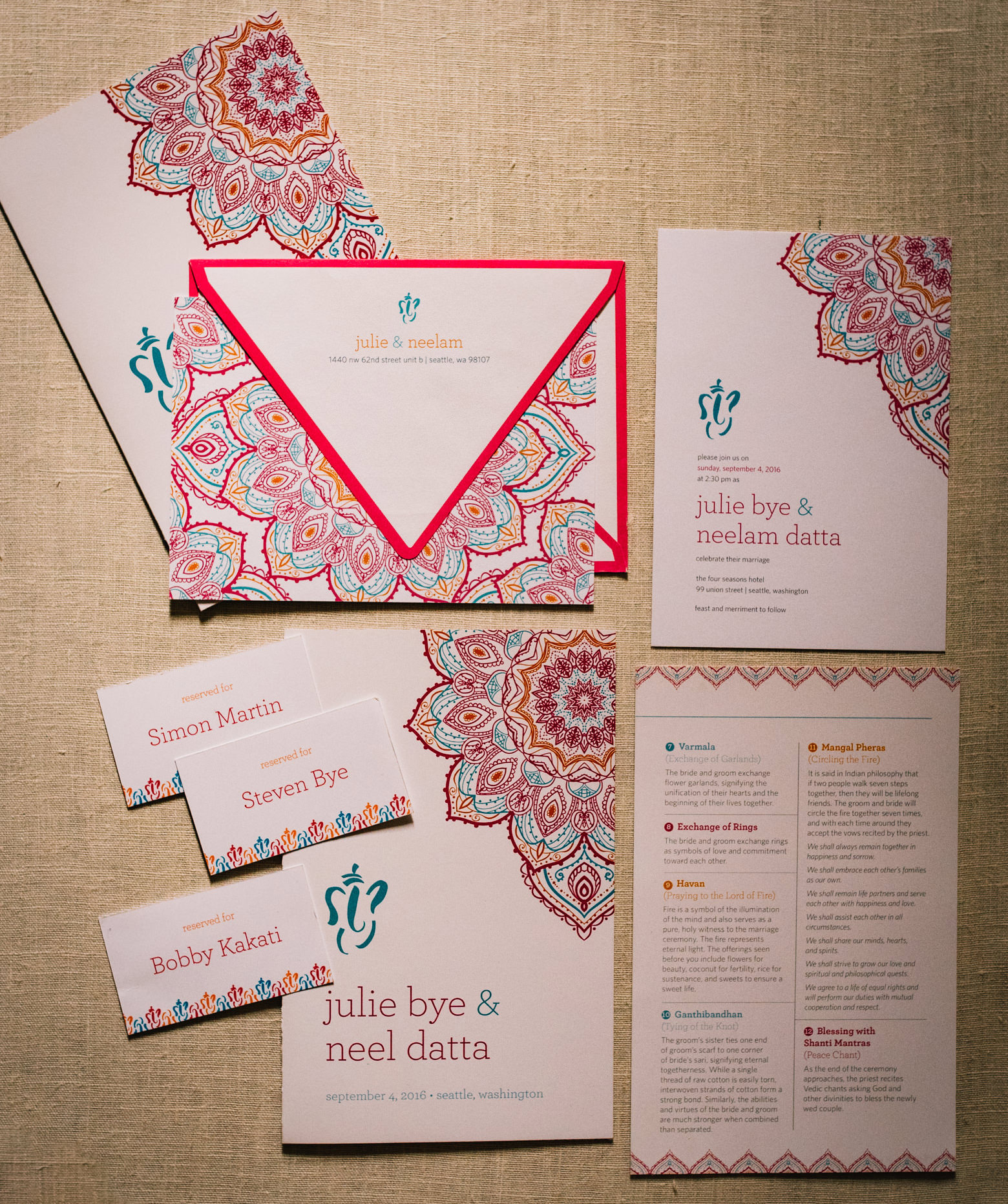 Julie and Neel's wedding paper inspiration for their Hindu Japanese weddings