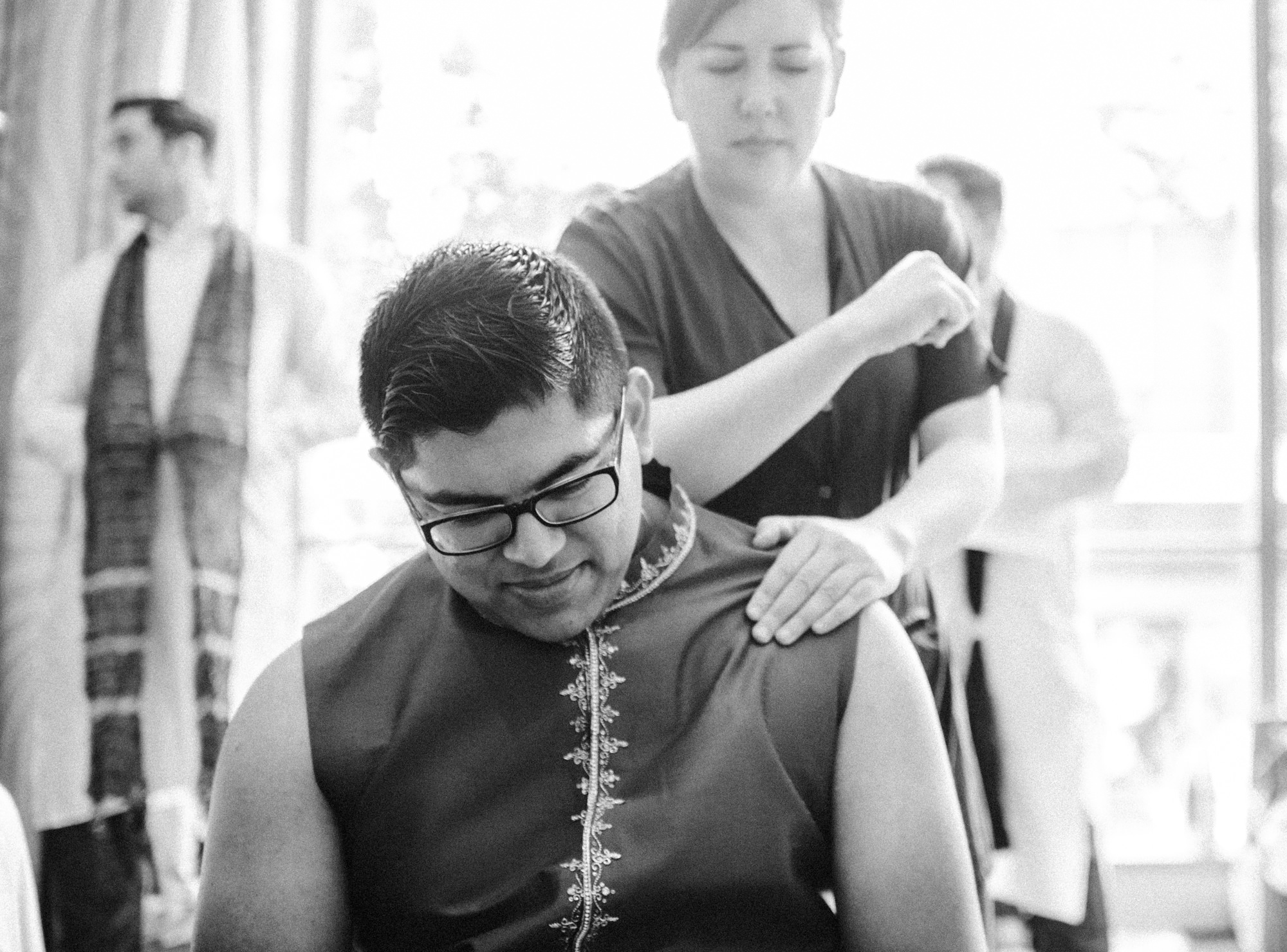 Neel getting a massage before his Hindu ceremony at the Four Seasons, Seattle. WA