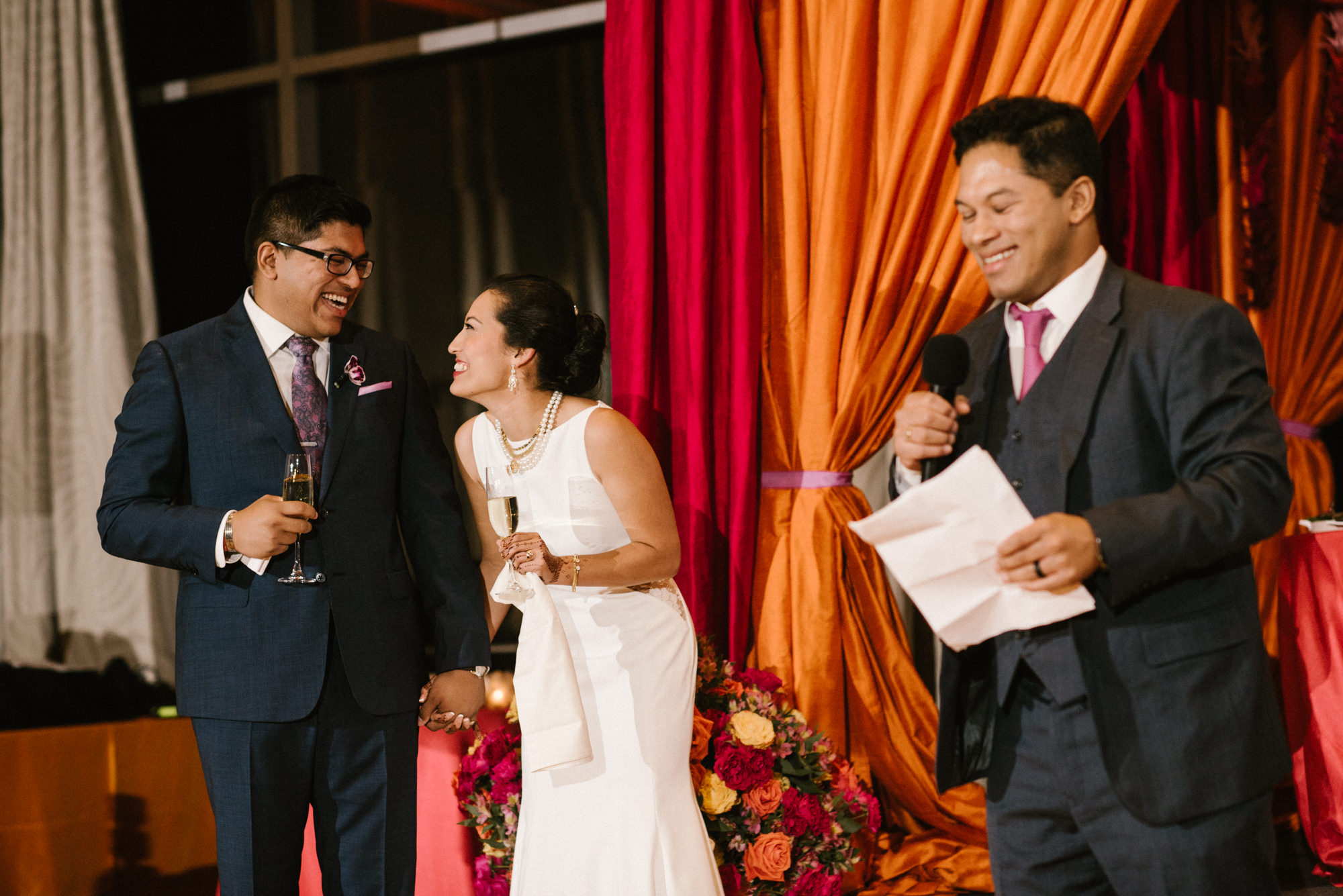 Neel's brother gives the newlyweds a toast at their wedding at the Four Seasons Seattle