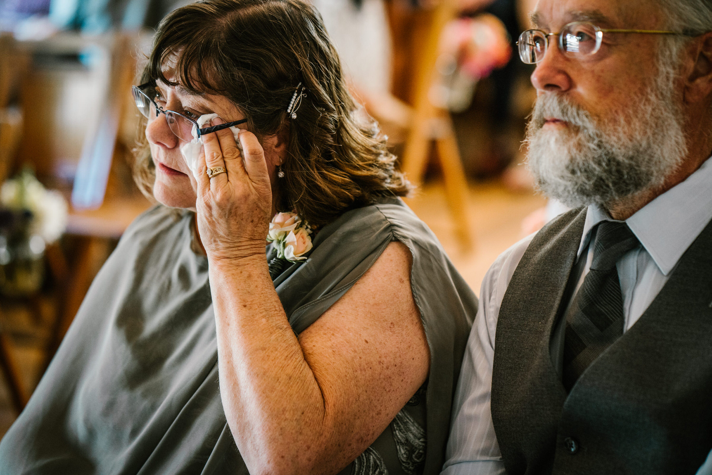 Wayfarer Whidbey Island Wedding: Sara's mom tears up at the wedding 