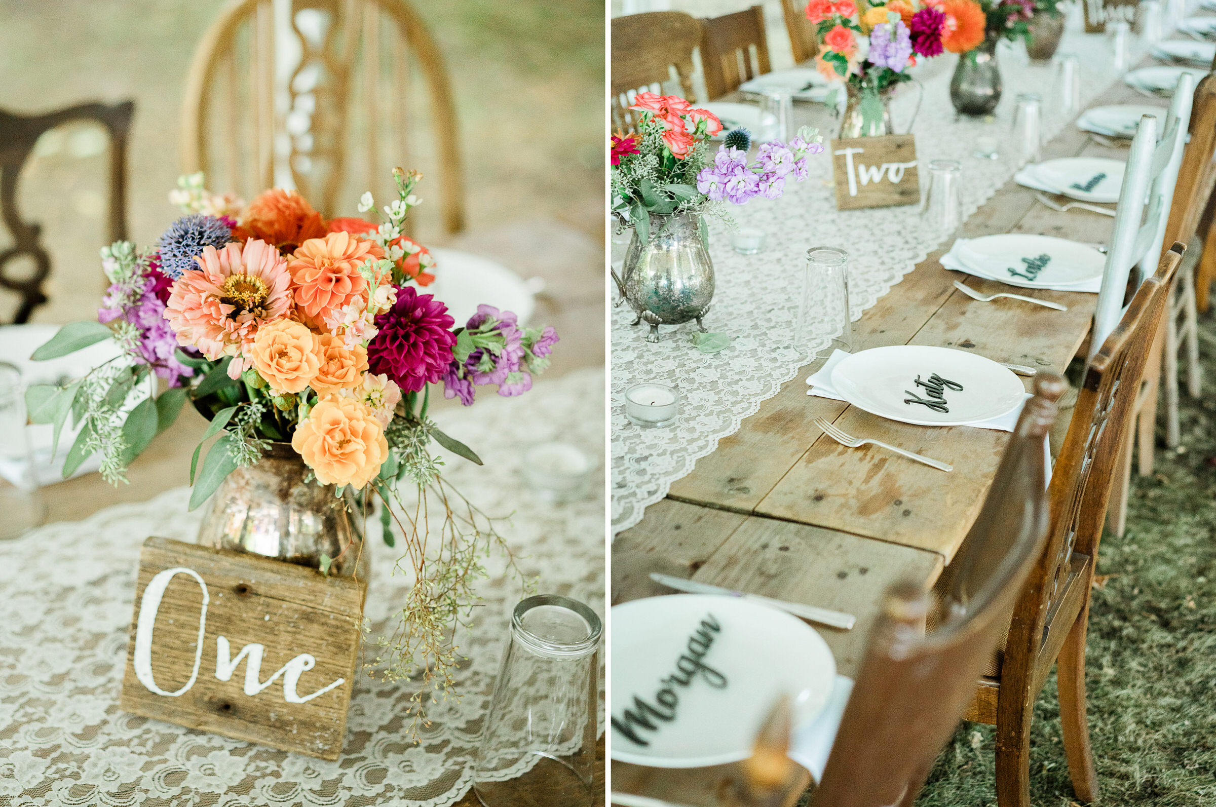 Wayfarer Whidbey Island Wedding: Summer table arrangements for a wedding