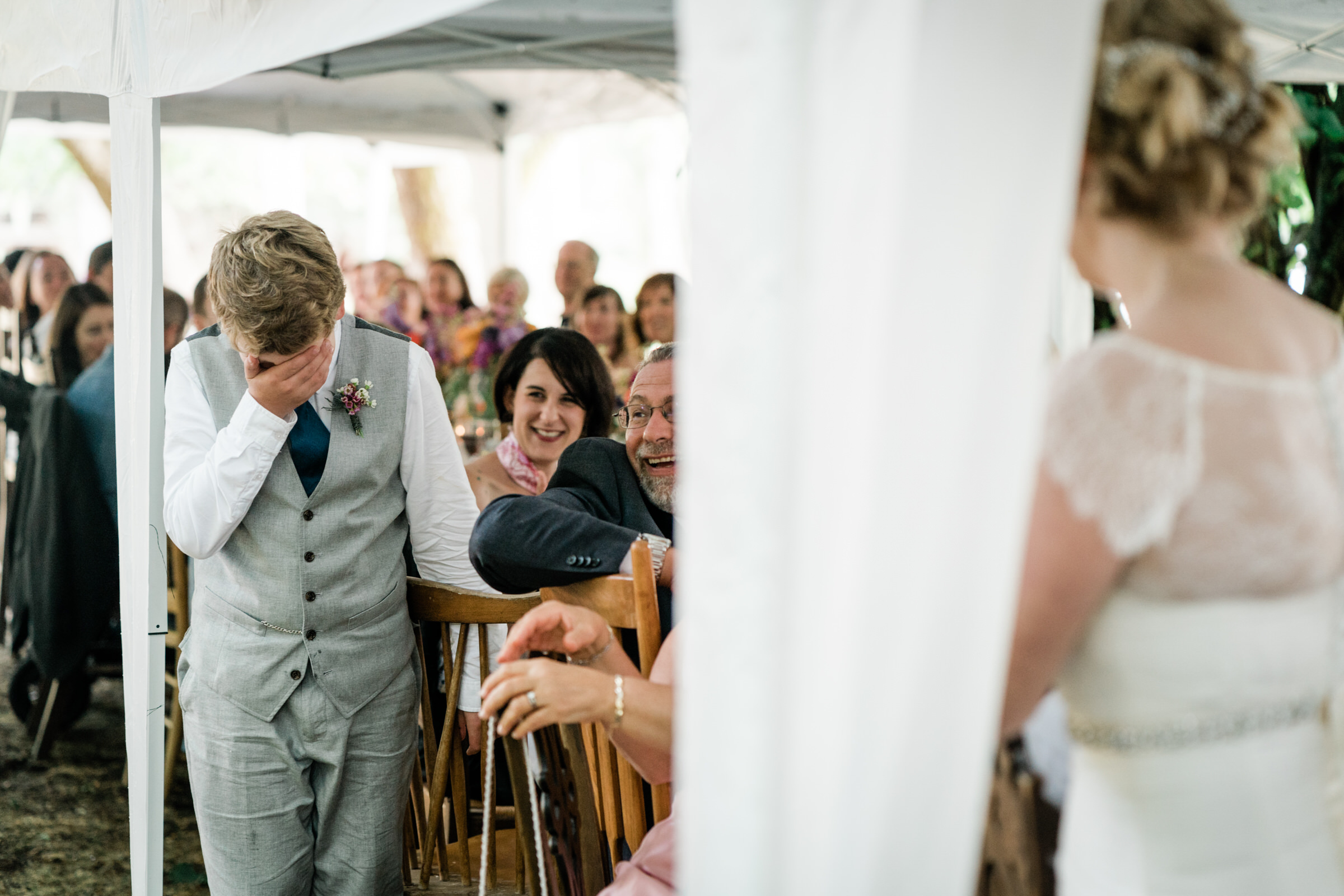 Wayfarer Whidbey Island Wedding: Joe's son is overcome with emotion before his toast
