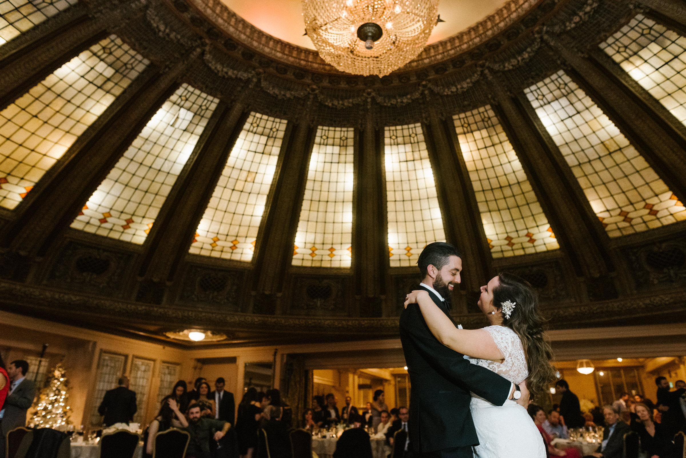 Nina and Nick's first dance for their wedding reception under the dome at The Arctic Club, Seattle.