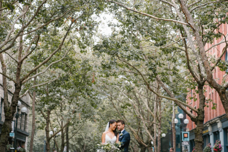 Wedding portraits in downtown Seattle: Jing and Joe