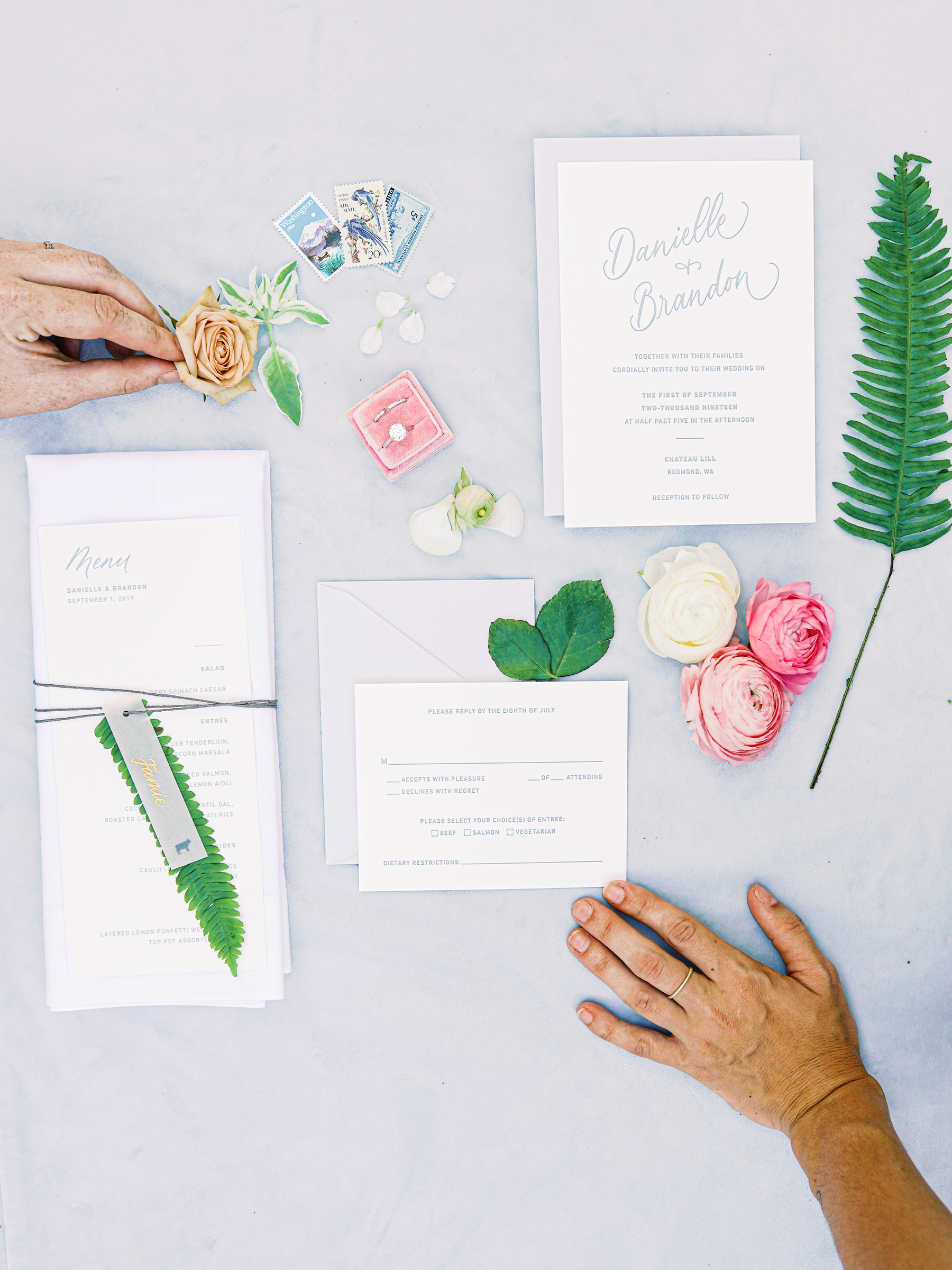 Wedding stationery for Danielle and Brandon's wedding at Chateau Lil
