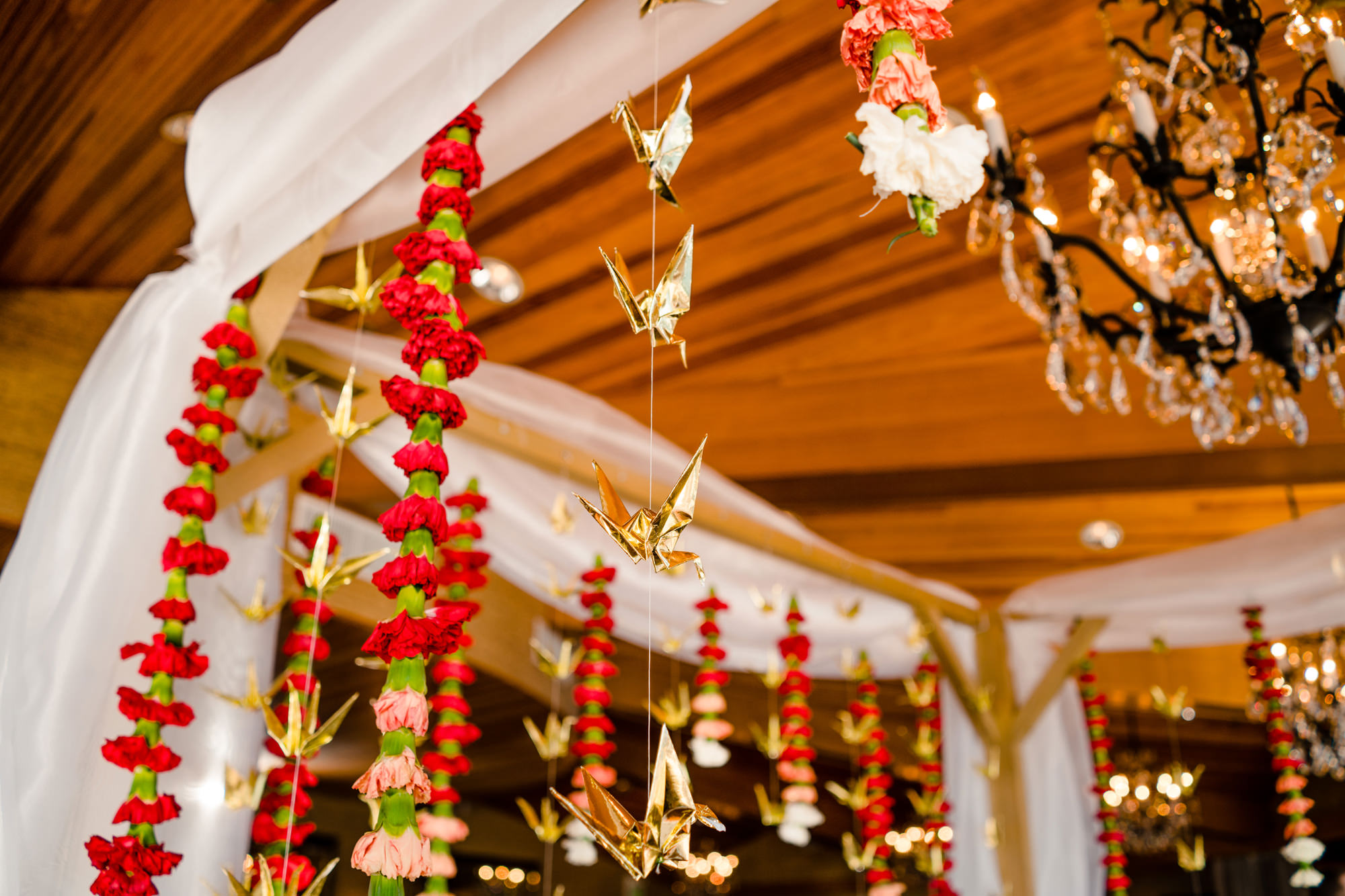 Paper cranes origami in mandap at The Edgewater Seattle
