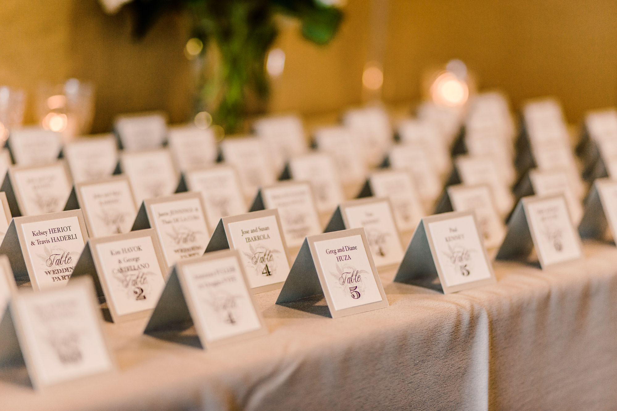 Escort cards for Mary and Chris' wedding at Newcastle Golf Club