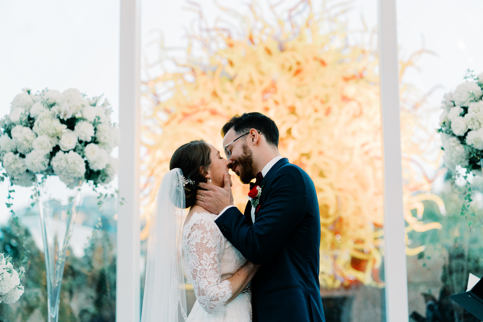 Lauren and Kyle celebrate their nuptials with a kiss