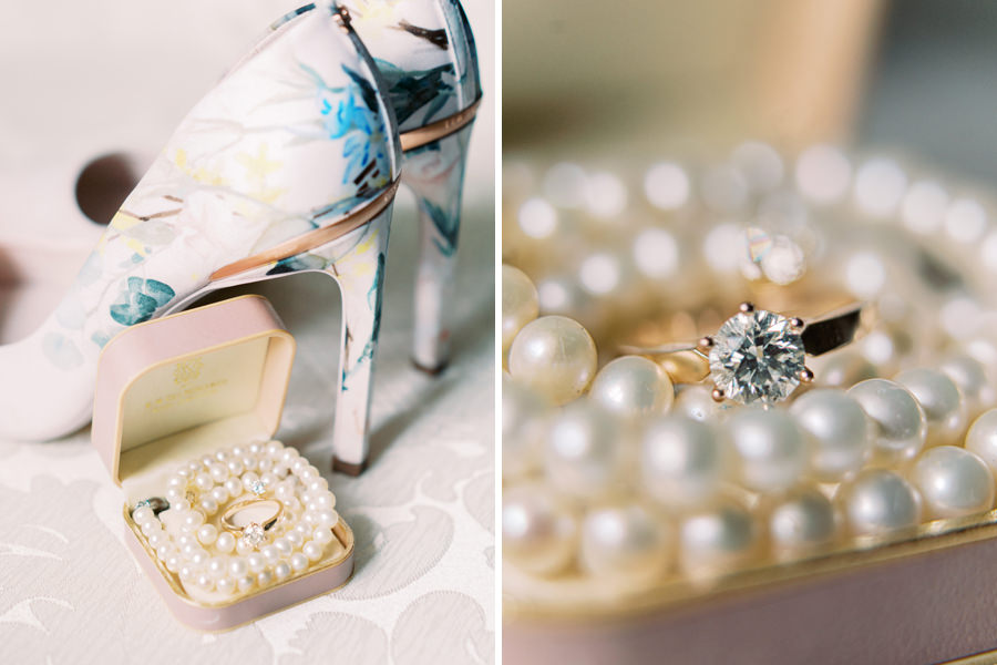 Nadira's pearls and wedding engagement ring and shoes