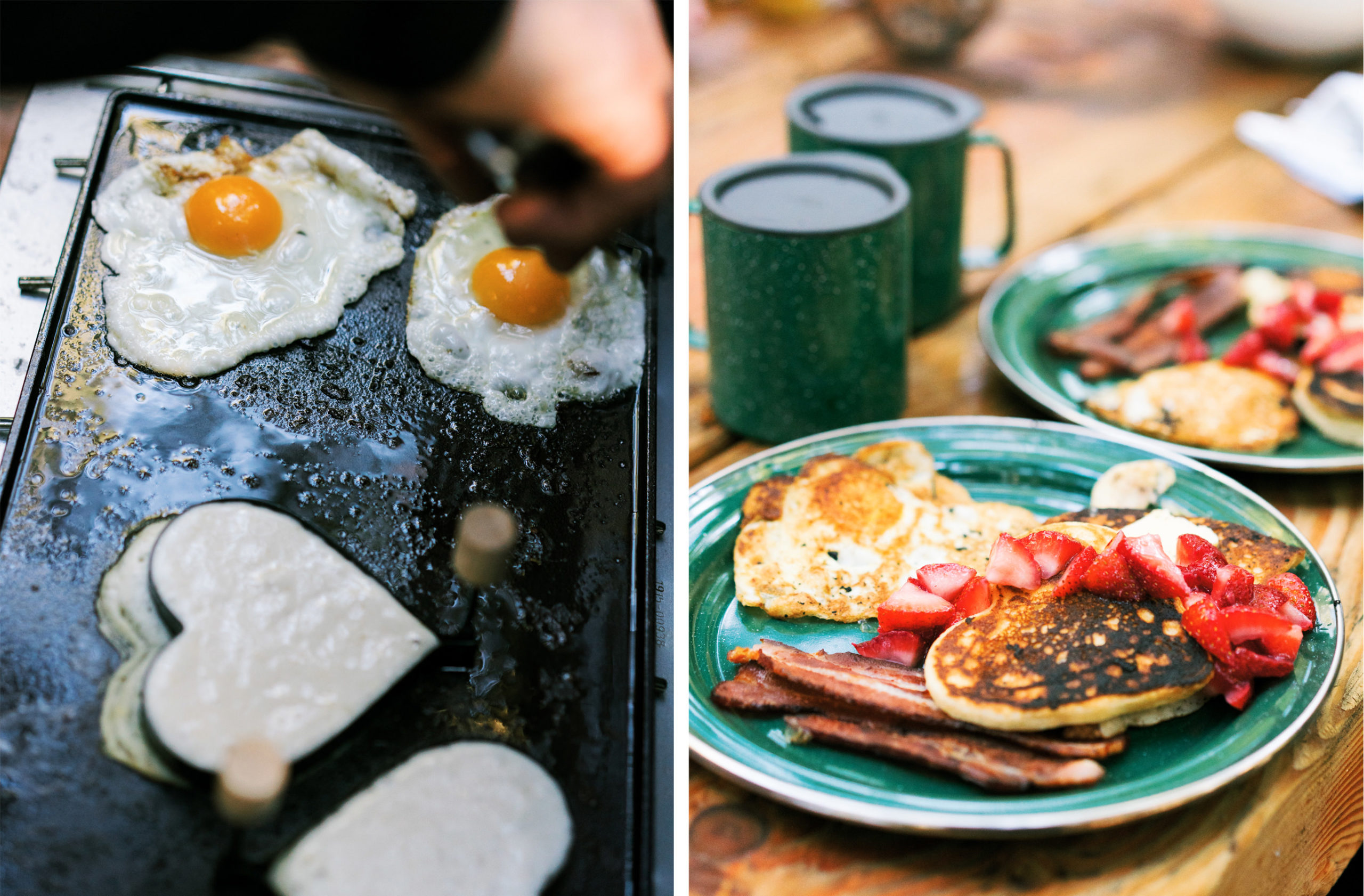 Fun Seattle engagement photos Yummy camping breakfast spread