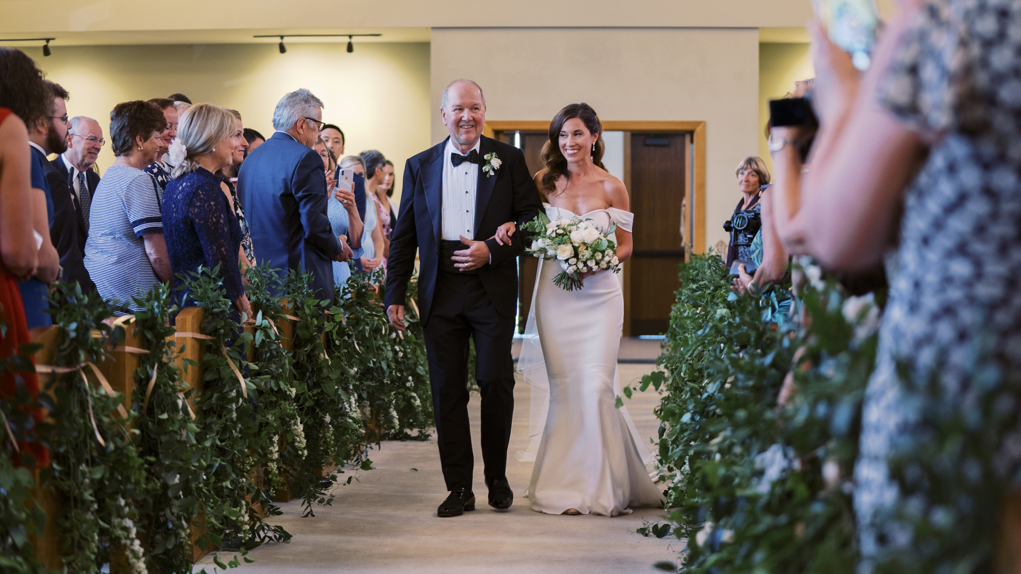 Wedding at Sacred Heart Church Seattle: Tennie and Dad walk down the aisle