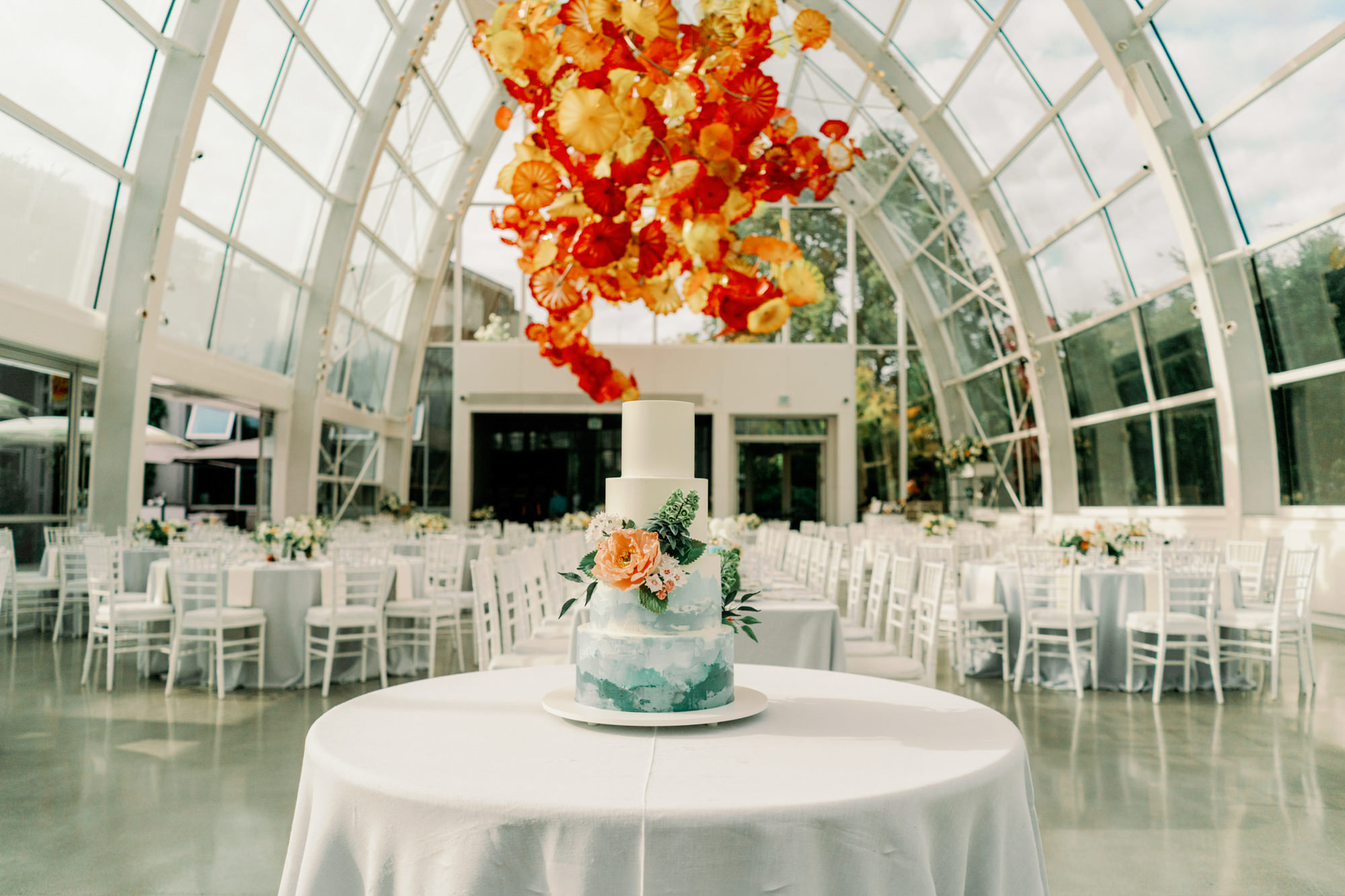 Chihuly Garden and Glass Seattle weddings: Tennie and Shane's wedding cake by Honeycrumb Studios