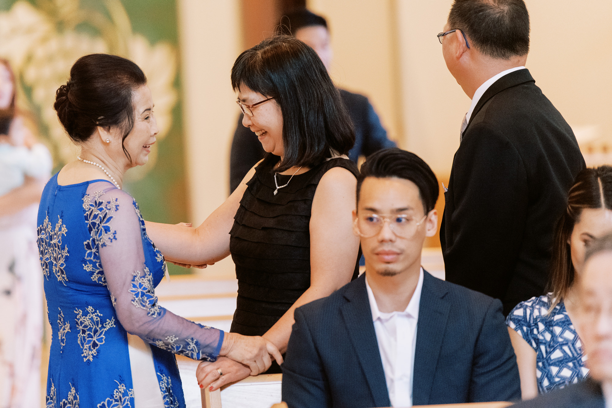 St Anne's Catholic Church wedding: Bride's mom greets guests