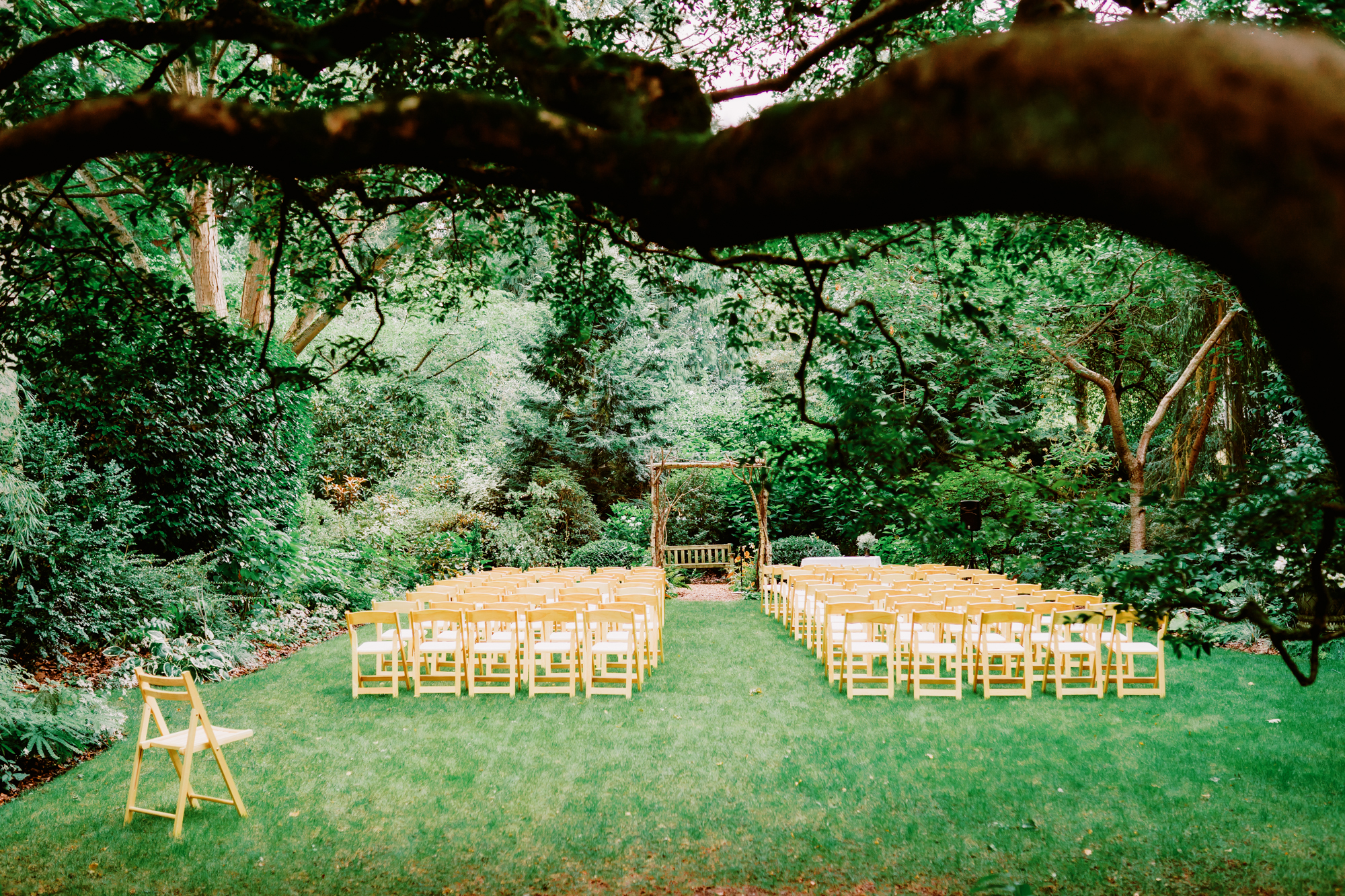 Wedding ceremony decor at Dunn Gardens