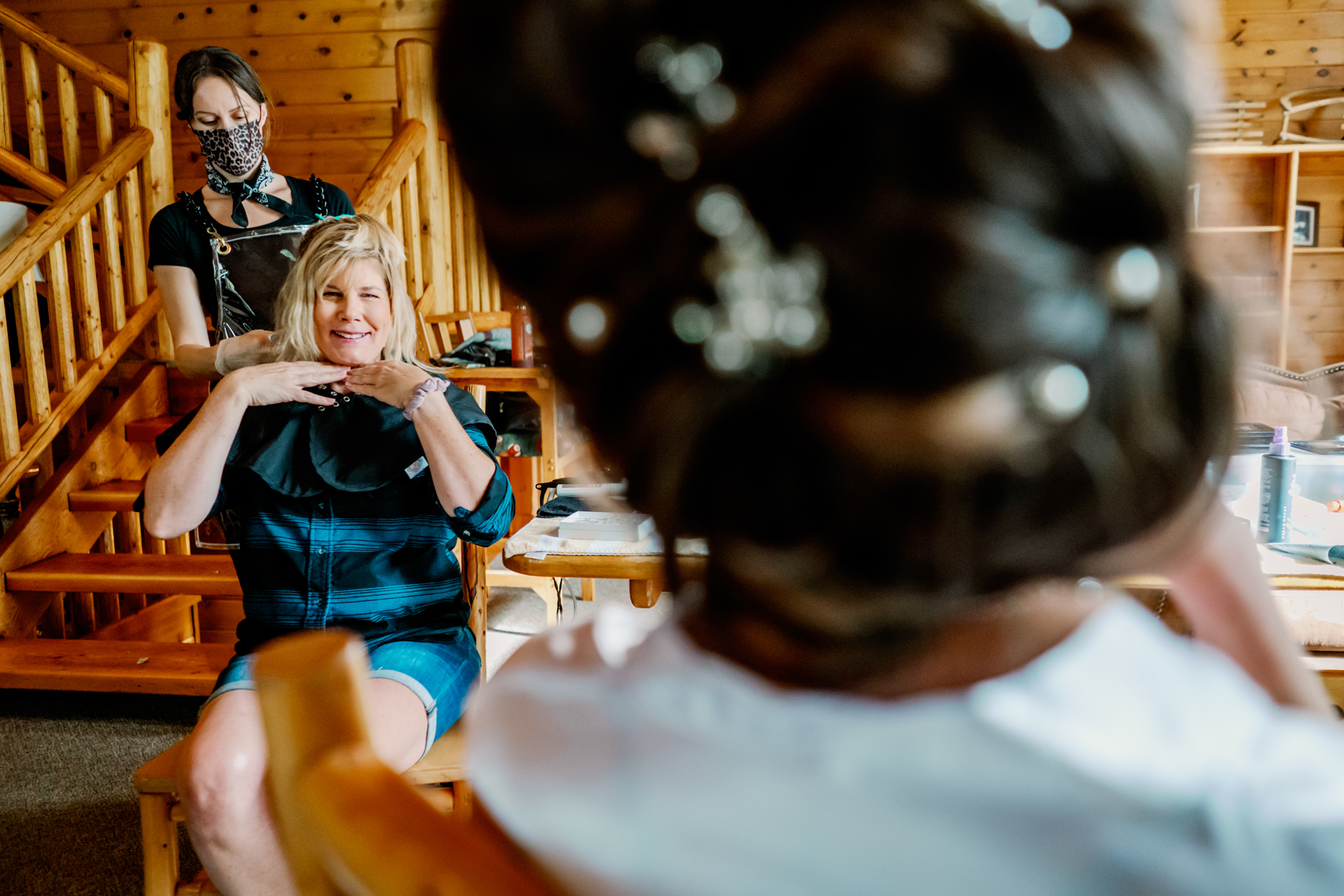 Mountain Springs Lodge weddings: Bride's mom reminds her to smile