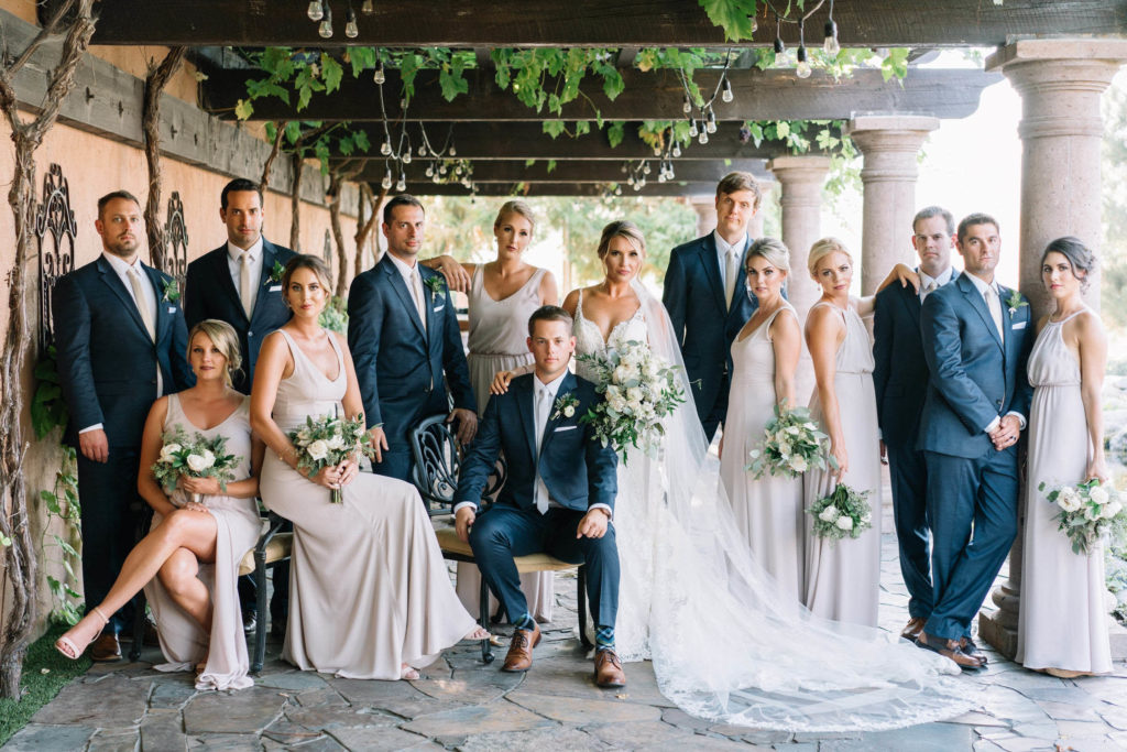 A stylish Vogue or Vanity Fair style wedding party group photo by Jenn Tai & Co - Seattle wedding photography