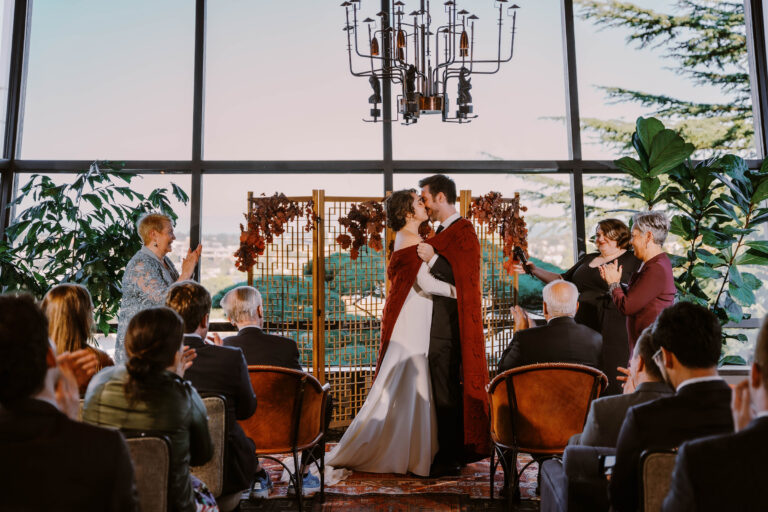 Married! Bride and groom wedding ceremony at Canlis an intimate wedding venue in Seattle