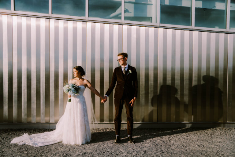 Bride and groom wedding photos at the Olympic Sculpture Park, a wedding venue in downtown Seattle, WA